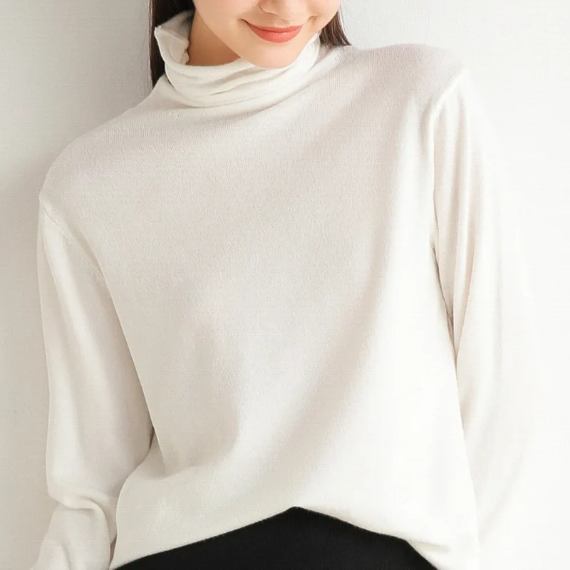 

Cashmere New Style for Autumn and Winter Women's Thick Turtleneck Pullover Knitted Heap Collar Knit Low Waist Sweater