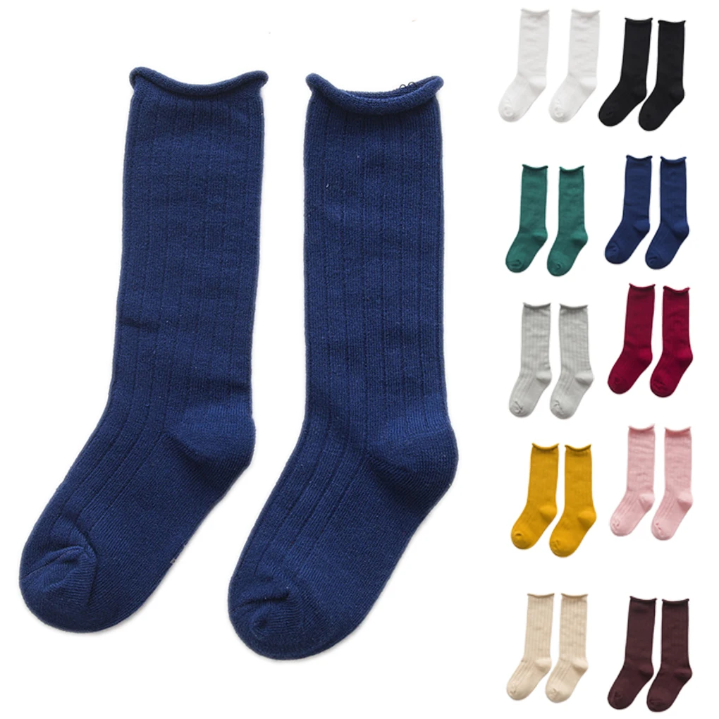 Осенне-зимние детские носки однотонные яркие длинные хлопковые для маленьких