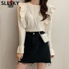 Пуловер женский Sllsky, осенне-зимний, с оборками, с круглым вырезом, в стиле ретро