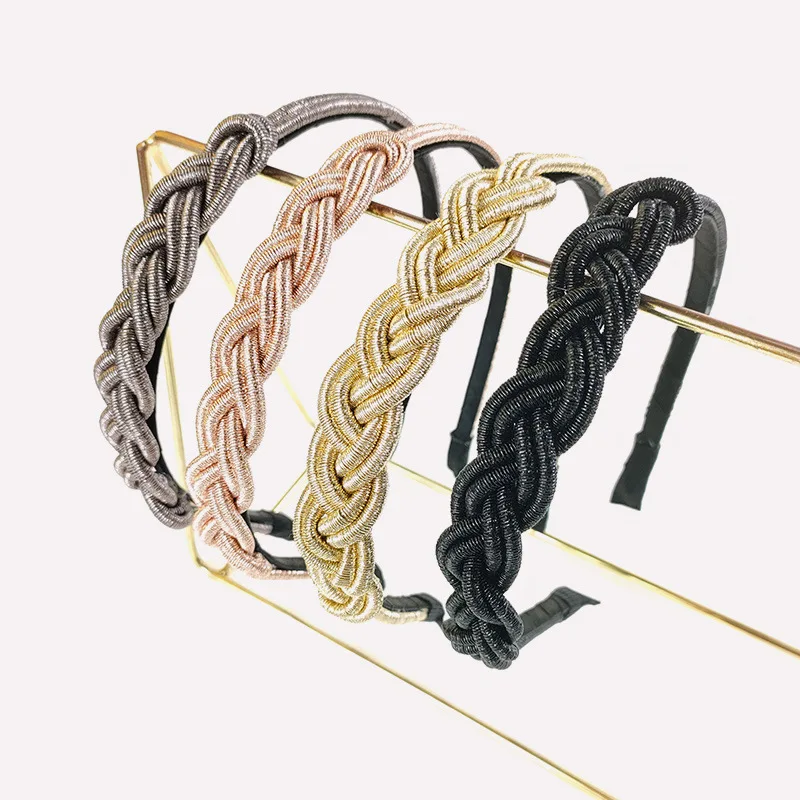 

New Fashion Shining String Braided Weaving Hairbands Thin Chain Headbands Handmade Hair Hoop Bezel Women Vintage Headdress