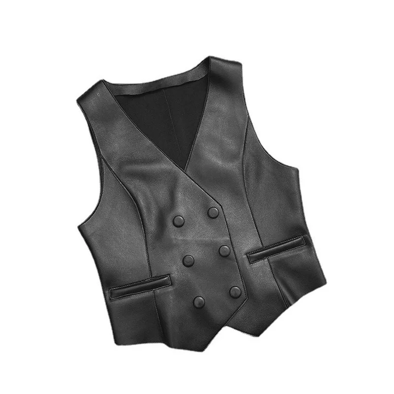 Autumn Spring Coat Vest Sheepskin Genuine Leather Suit Jackets OL Women Loose Fashion Overcoat Jacket Coats Office Outerwear