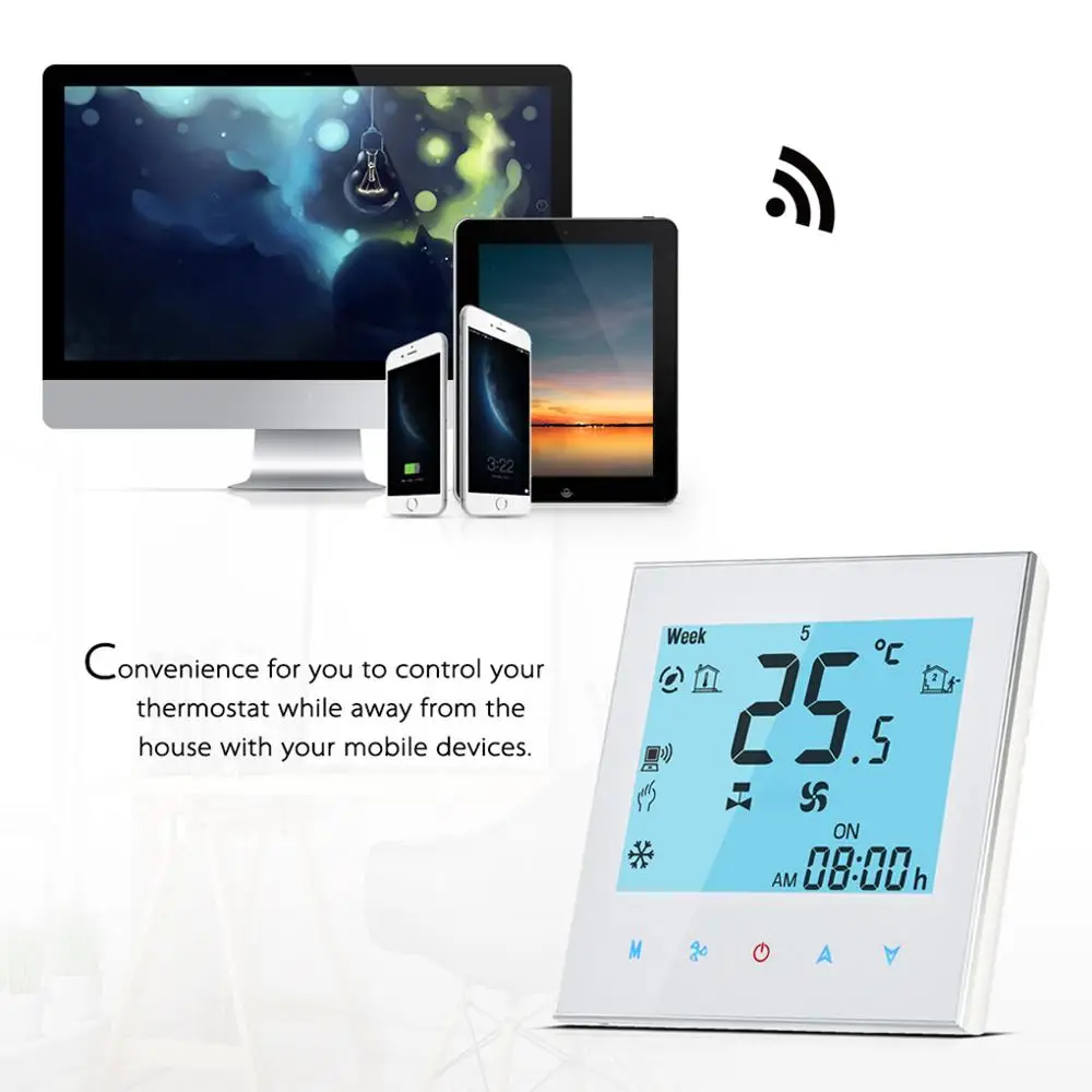 

Wifi Thermostat 4 Pipes Three Winds Central Air Conditioner Room Controller LCD Programming Timing Voice Google Home Thermostat