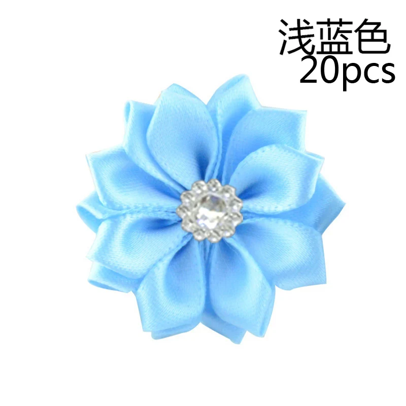 Light Blue 20 шт розовые/белые маленькие атласные Стразы ручной работы, тканевые цветы для рукоделия, свадебной вечеринки, Аппликации, аксессуары для одежды - Цвет: Light Blue
