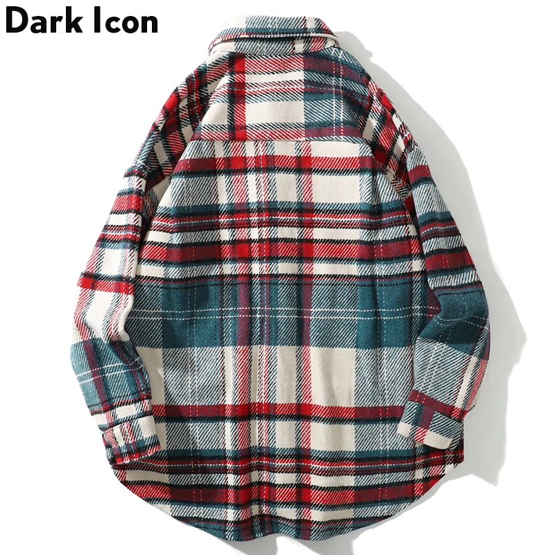 Темно-икона отложной воротник Ретро фланелевые клетчатые рубашки мода харадзюку