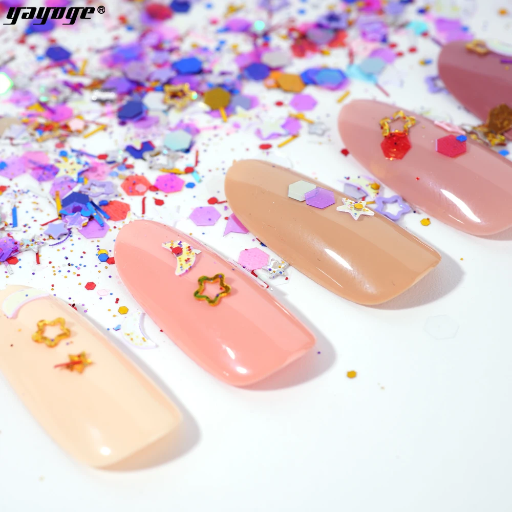 Yayoge 1 коробка Рождественские ногти DIY снежинки декор с блестками Зимний снег ногтей радужные хлопья маникюр Дизайн ногтей украшения