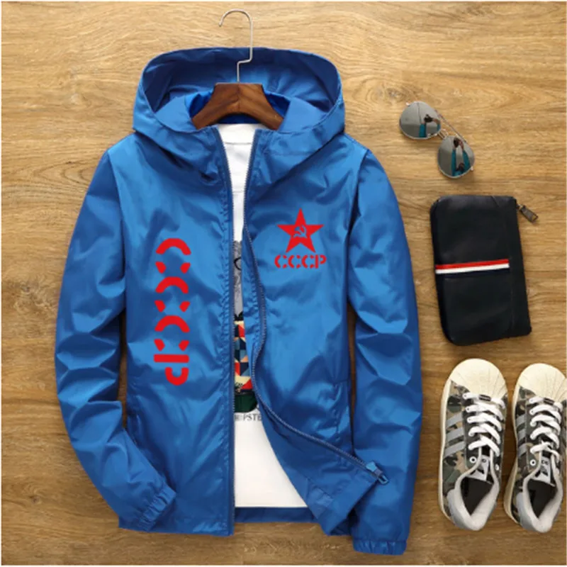 

2021 Spring Autumn Russia CCCP Printed Jacket New Clothing Fashion Style Thin Jacket Men's Hooded Jacket Sun Protection Coat