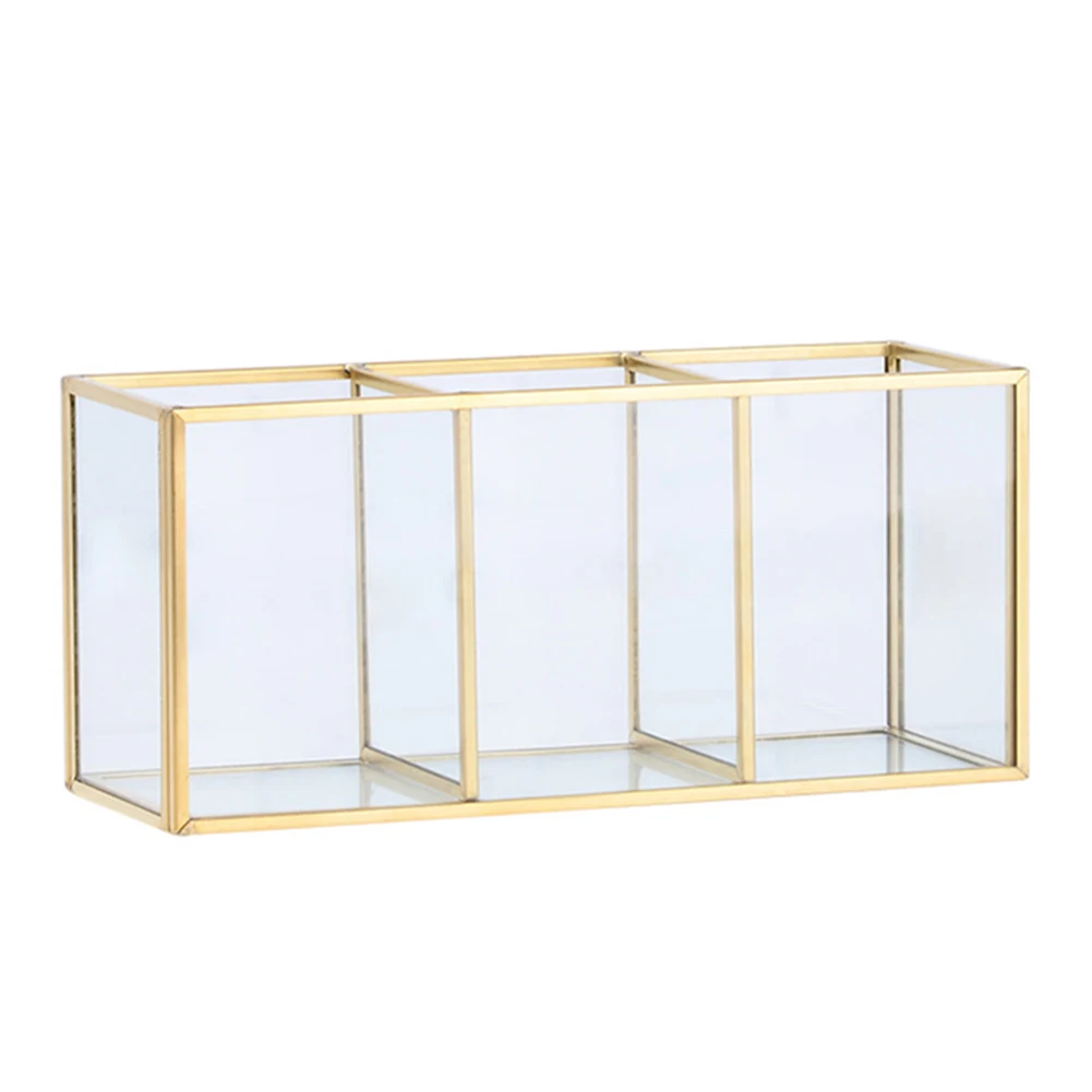 

Transparent Glass Makeup Brush Storage Box Gold Cosmetics Container Ring Pencil Lipstick Holder Make Up Brushes Organizer