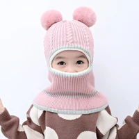 kids winter hat toddler baby knit wool girls boys thick scarf earflap cat ear hood scarves skull caps 1 5 years