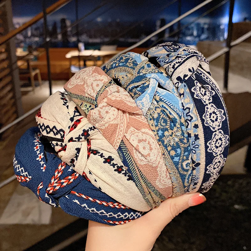 

1PCS New Floral Headband Simple Red Striped Retro Hairband Cross Knotted Small Fresh Headdress Ladies Do Not Hurt The Hair Rope