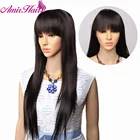 Синтетический женский шелковистый длинный прямой парик с челкой, черный парик, термостойкий парик из волос для женщин, светлые и коричневые парики с эффектом омбре, косплей