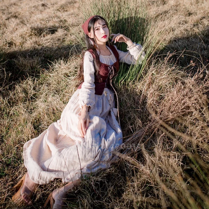 Средневековый Victoria в стиле ретро для женщин с длинным рукавом Великолепный