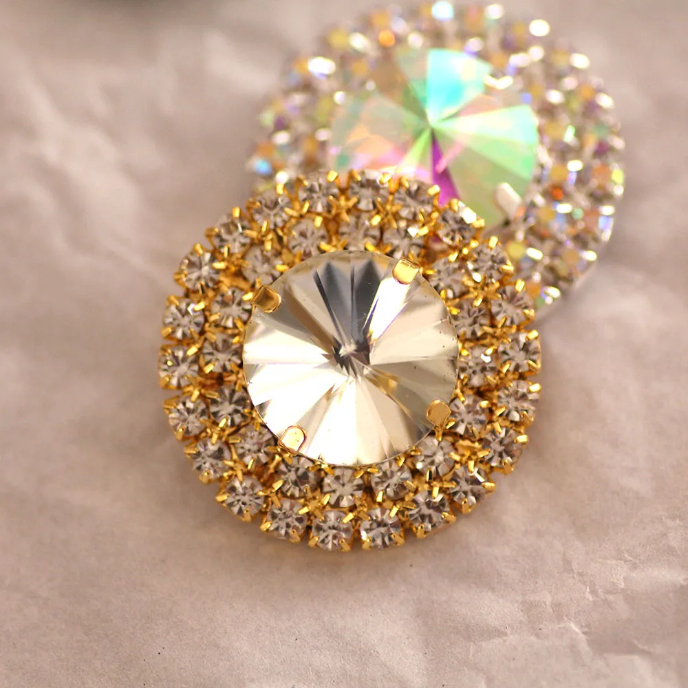 1 шт. круглые стразы AB с кристаллами пуговицы серебро или золото для рукоделия