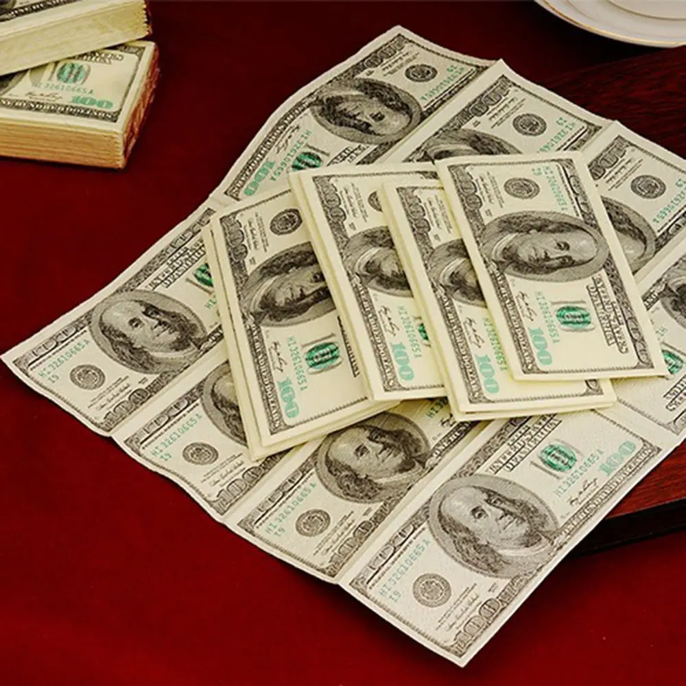 10PCS 100$ Dollars Napkin US Dollar Bill Money Paper Towel Party Tricky Gift Disposable Napkins Wedding Party Decoration images - 6