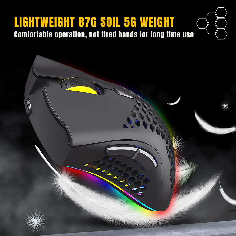 

D2 2.4GHz Wireless Gaming Mouse Rechargeable RGB Backlit Hollow Optical PC Mice for Household Computer Accessories