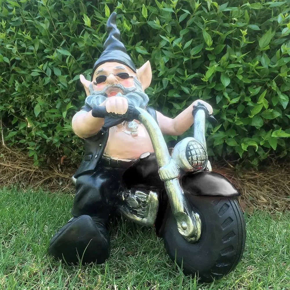 

Gnomes Biker Dude Babe Motorcycle Gnome Garden locomotive Gnome Couple Statues Resin Garden Decoration Outdoor Decoration