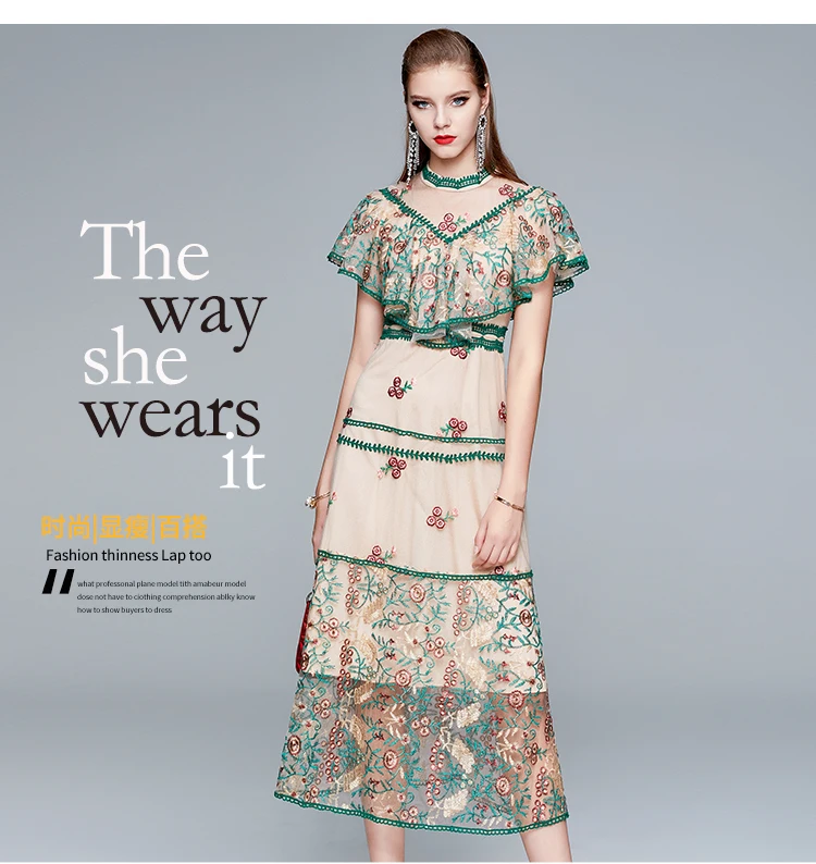

Mall counter quality women's 2021 new ruffled heavy mesh embroidery fairy dress