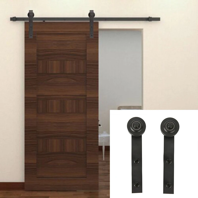 2*Sliding Wheel Carbon Steel Sliding Barn Track Double Door Hardware Interior Rustic Track Black Roller Rail Kitchen Room Doom
