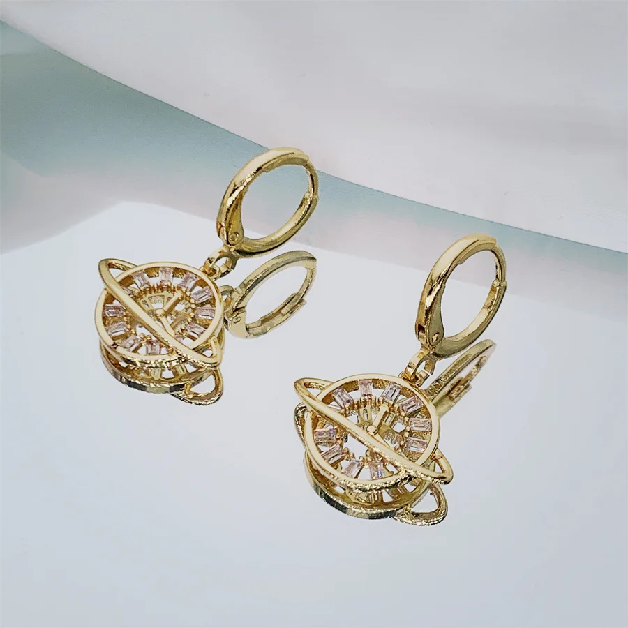 

Planet Star Moon Earrings Charming Crystal Gold Color Women charm Earrings Party Fashion Jewelry