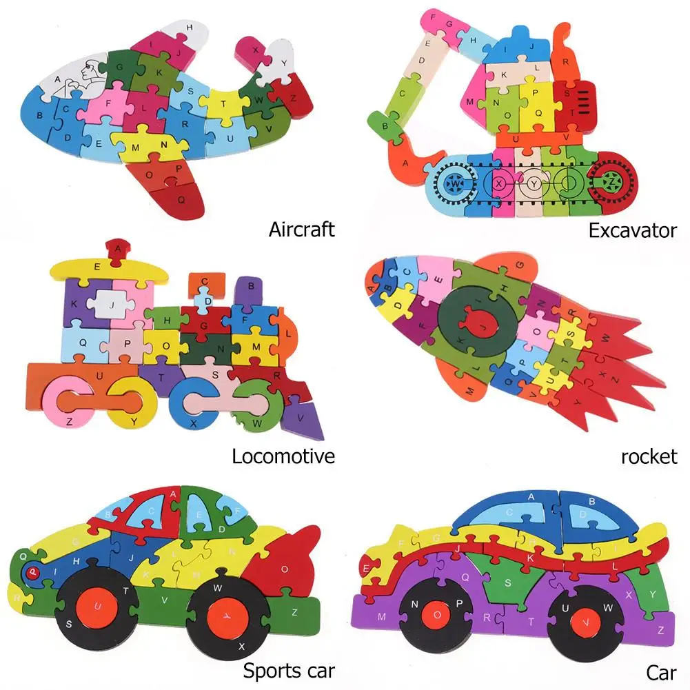 

Wooden Colorful Alphabet 3D Car Vehicel Model Jigsaw Puzzles Education Kids Toy New