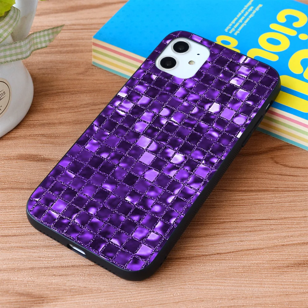 

For iPhone Sparkling Purple Mosaic Pattern Soft TPU border Apple iPhone Case