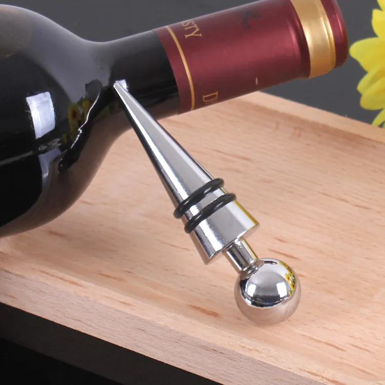 

High-end round head classic wine bottle stopper wholesale steel ball zinc aluminum alloy metal silicone wine stopper