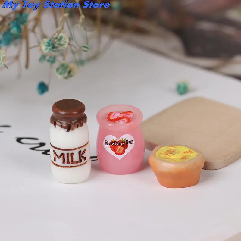 1set oll House Food Milk Bread Basket Bottles Breakfast Wood Board 1:12 Dollhouse Miniature Kitchen Toy Accessories | Игрушки и хобби