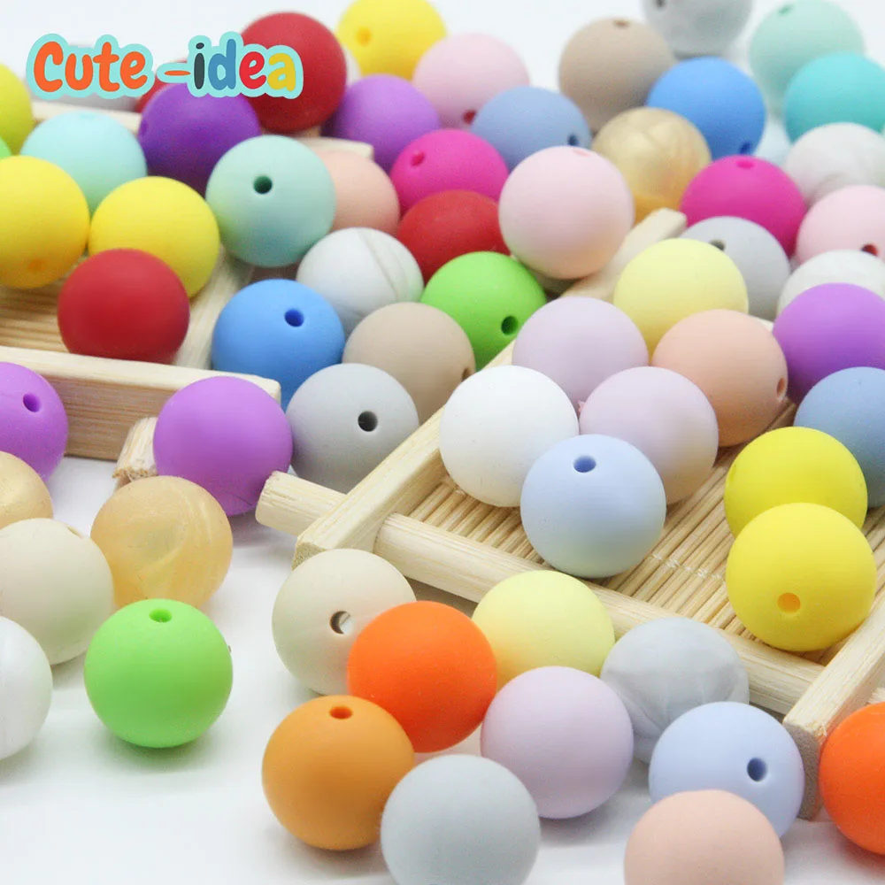 

Cute-idea 15mm 30pcs Food Grade Silicone Beads Round Baby Teether Eco-friendly BPA Free Baby Teething Pacifier Chain Bead