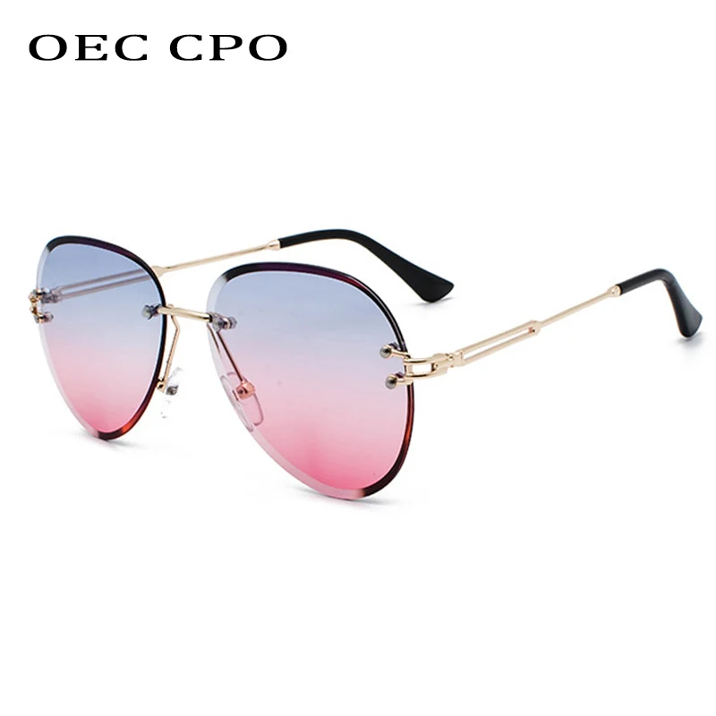 

OEC CPO Metal Rimless Sunglasses Women Fashion Ultralight Sun glasses Men Frameless Blue Pink Eyeglasses UV400 Shades Female