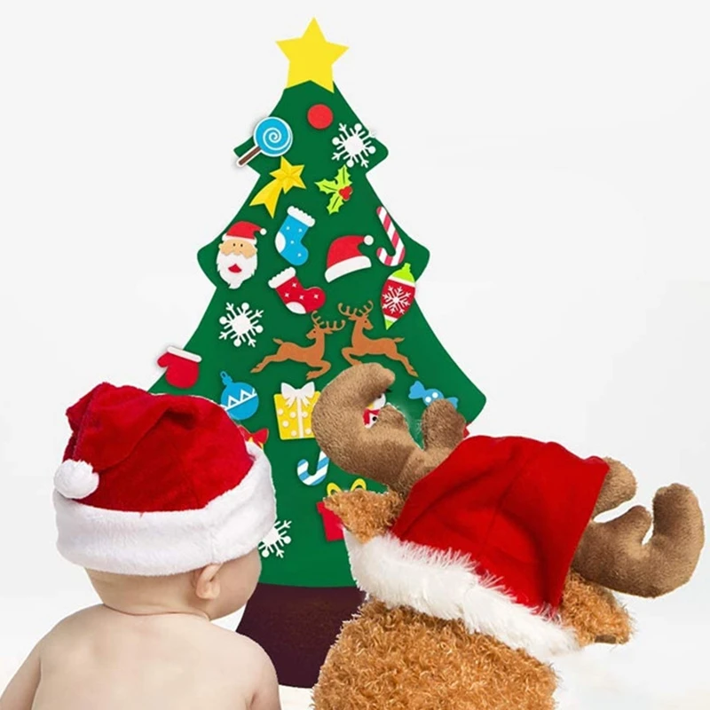 Рождественская гирлянда детская ручной работы, трехмерное дерево из фетра с подвесками.