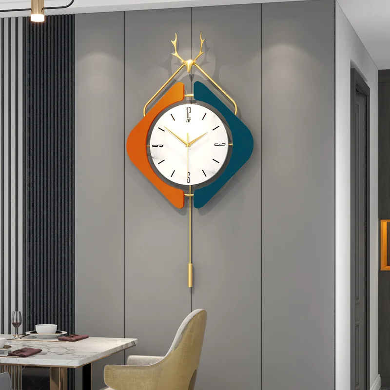 

Light Luxury Wall Digital Clock Deer Head with Pendulum Metal Shell Clocks Wall Home Decor Living Room Luxury Relogio De Parede