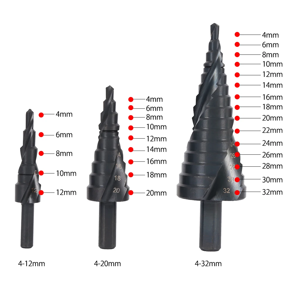 

3PCS 4-32MM HSS Titanium Drill Bit Cobalt Step Drills Nitrogen High Speed Steel Spiral for Metal Cone Triangle Shank Hole Cutter