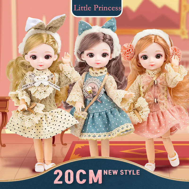 

20CM Mini Cute BJD Dolls Fashion Clothes Suit Princess Makeup 13 Ball Joints Movable Bebe Reborn Accessories Doll for Girls Toy