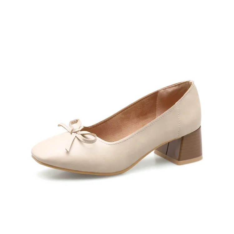

Big Size Square head bow thick heels ladies high heels women shoes woman pumps