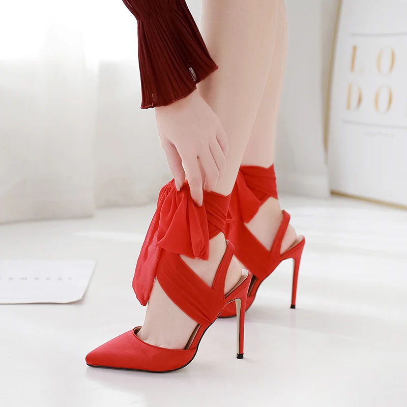 Женская обувь шелковые шарфы различные методы переплетения острый носок тонкий