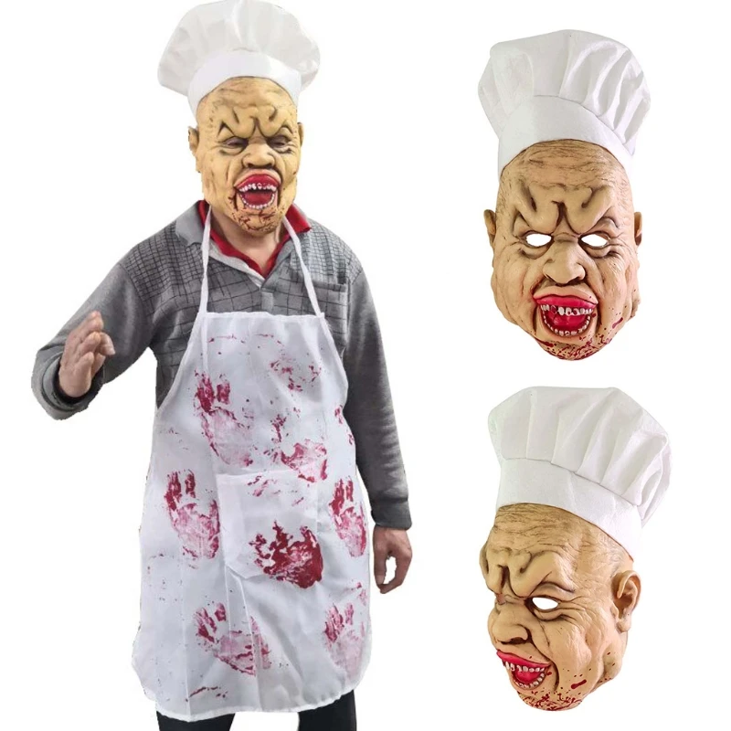 

Halloween Butcher Latex Full Mask Crazy Bloody Creepy Scary Headgear Cook Mask