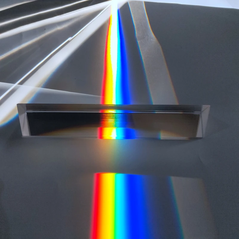Prisma Triangular para ver fotos de tamaño arcoíris, 40x40x180mm, fotografía, luz solar de siete colores, experimento de Ciencia Óptica para estudiantes