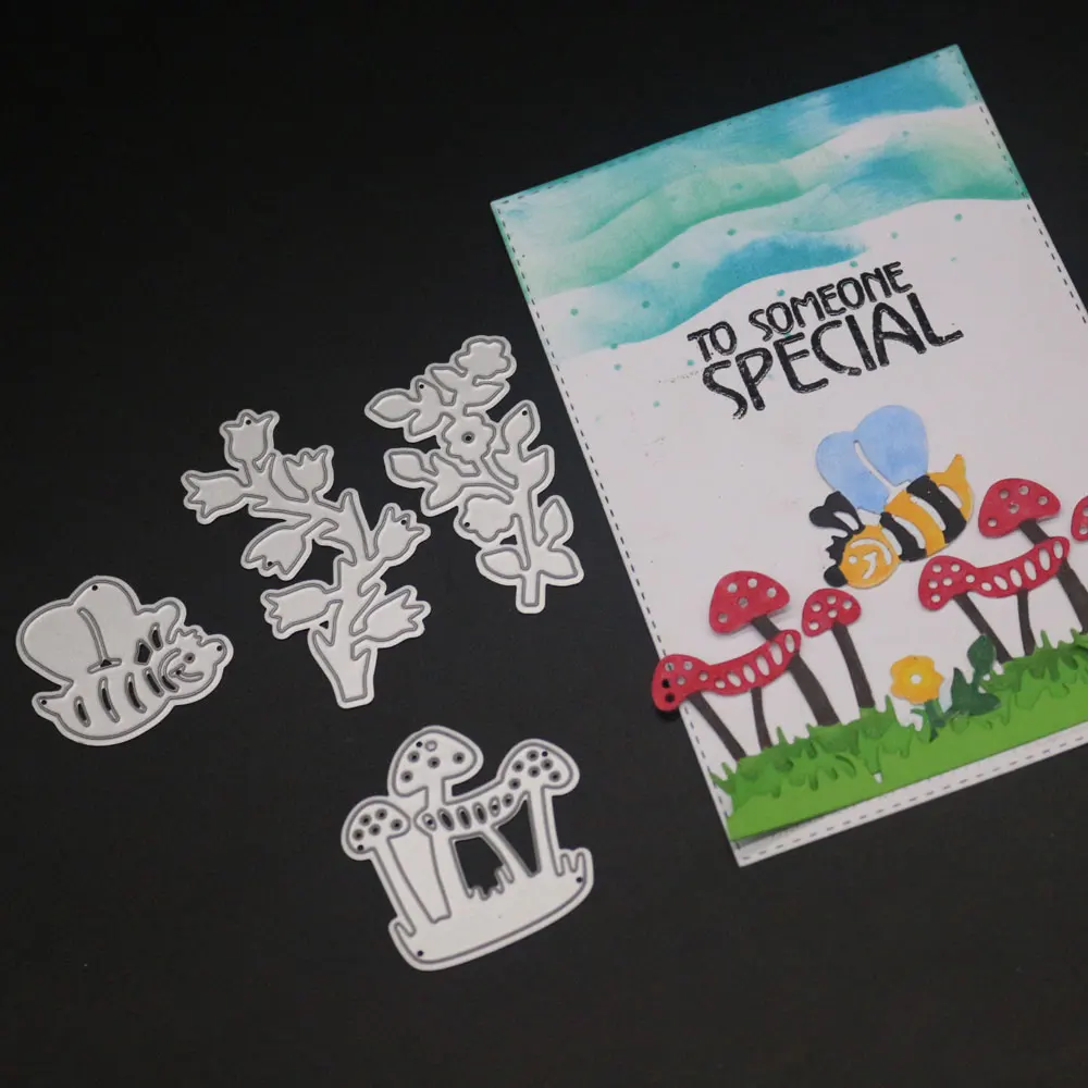 Цветы трава рамка металлические штампы трафарет в виде грибов пчела трокель