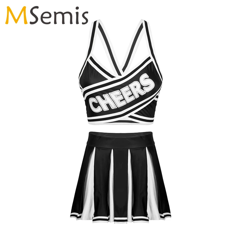 

Women Dance Costume Ballet Stage Performance Dance Competition Cheerleader Outfit Backless Crop Top With Pleated Skirt Dancewear