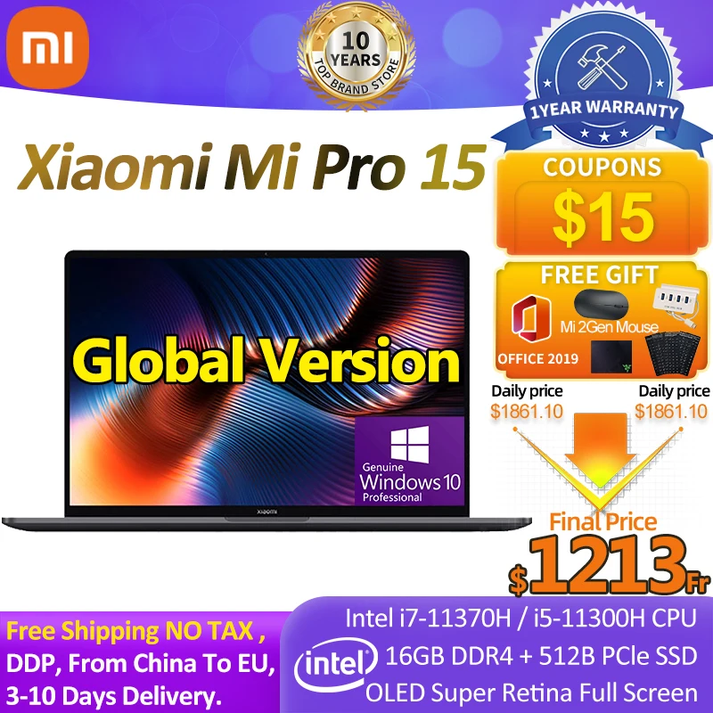 Ноутбук Xiaomi Pro 15 Intel Core глобальная версия Xe/MX450 i5 11300H CPU 16G/512GB SSD OLED Screen Mi клавиатура с