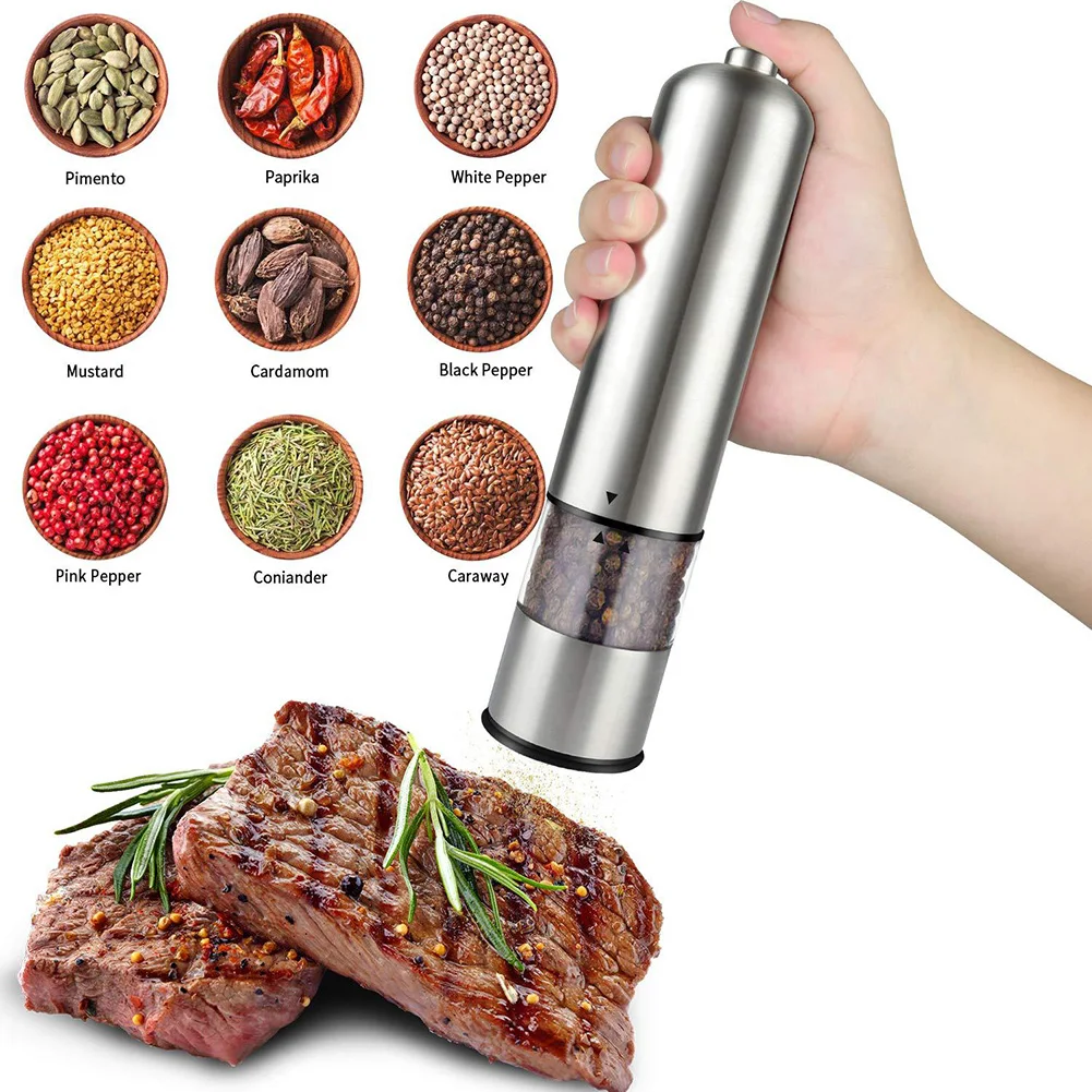 

1Pc Household Stainless Steel Electric Salt Pepper Mill Spice Grinder Muller Kitchen Tool For Salt, Pepper, Mustard Seed, Corn