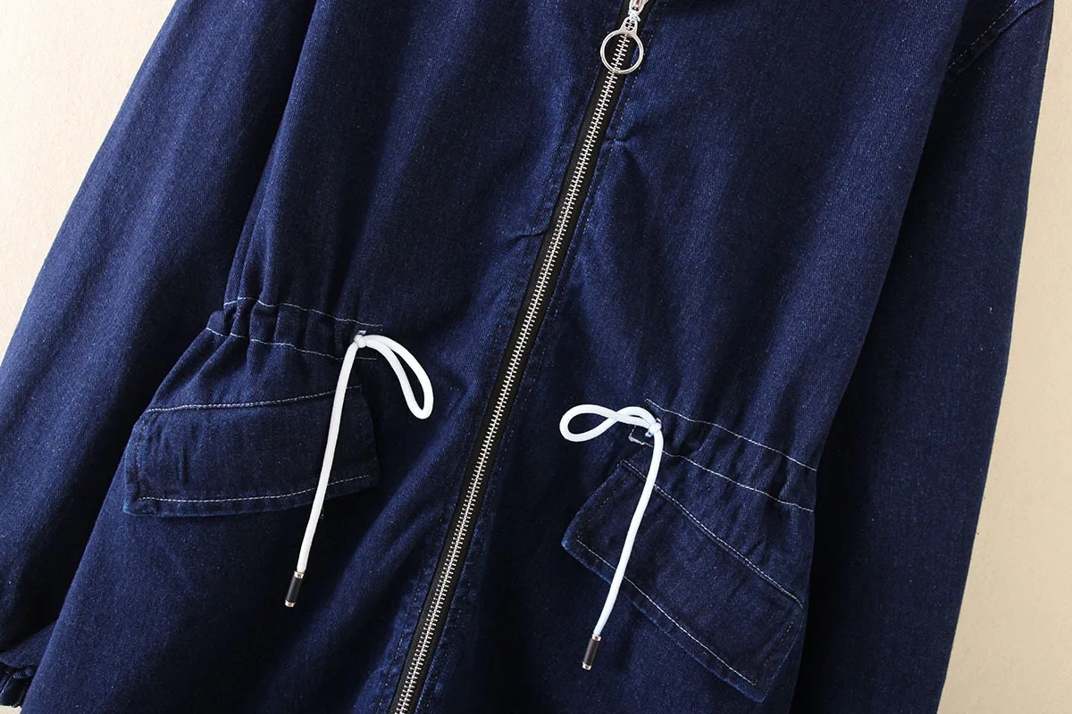 Женская джинсовая куртка на завязках Повседневная большого размера с длинным