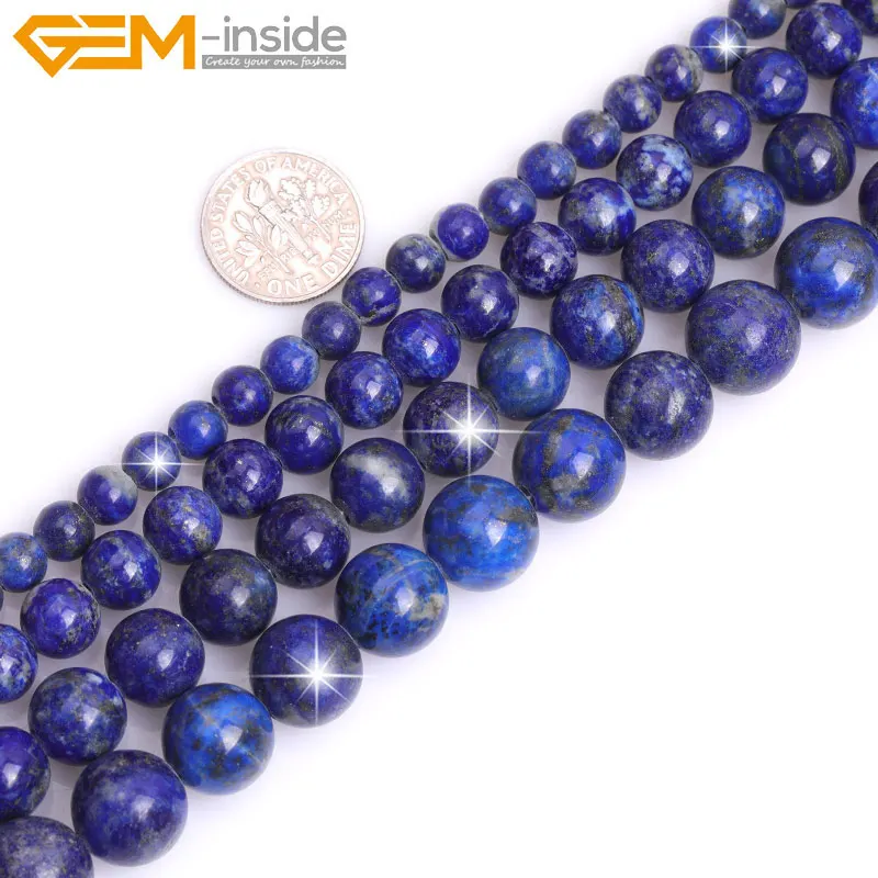 Бусины Из Натурального синего лазурита с большим отверстием круглые каменные