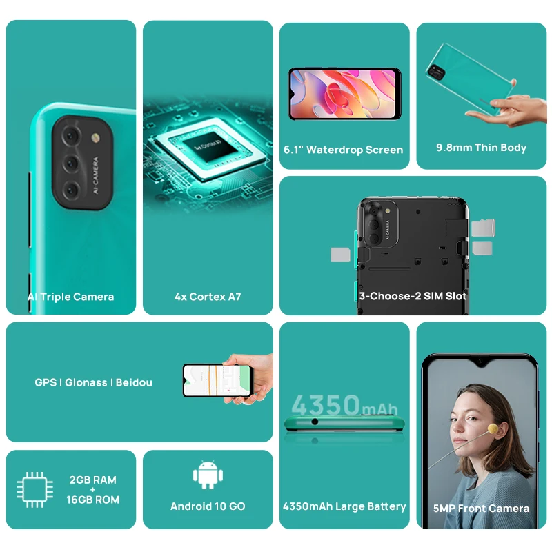 Смартфон DOOGEE X93 9 8 мм тонкий светильник корпус Android 10 тройная камера с ии Мп экран