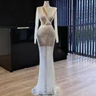 Ручной работы, одежда с длинным рукавом вечернее платья для девочек белое Бисер Формальное вечернее платье для свадебных торжеств Для женщин Роскошные вечерние ночное Couture Robe De Soiree