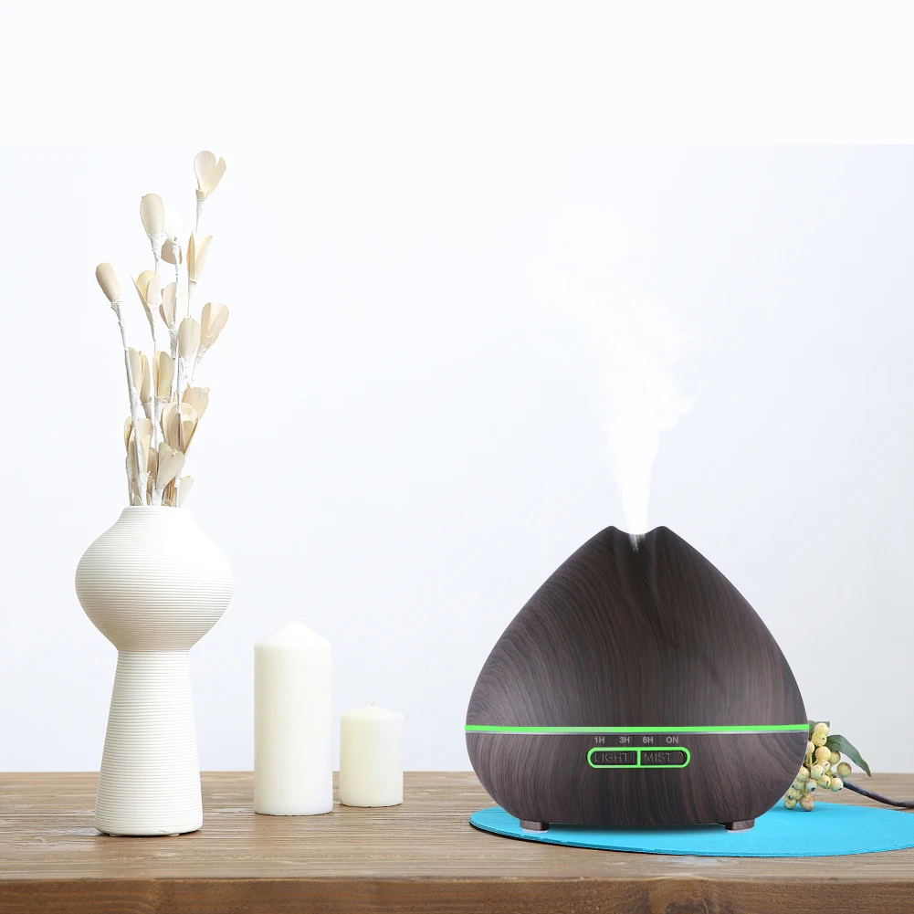 

Home 500ML Essential Oil Aroma Diffuser Wood Grain Air Humidifier With 7 Color LED Light