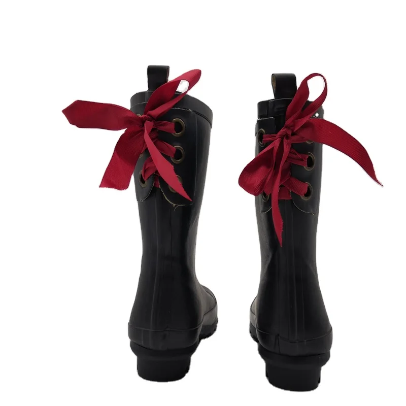 

Popular over the knee back bow ties design plain navy blue cheap wholesale custom made ladies gumboots