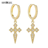 sipengjel fashion large geometric cross 17mm hoop earrings shiny zircon hiphop dangle drop earrings for women party jewelry