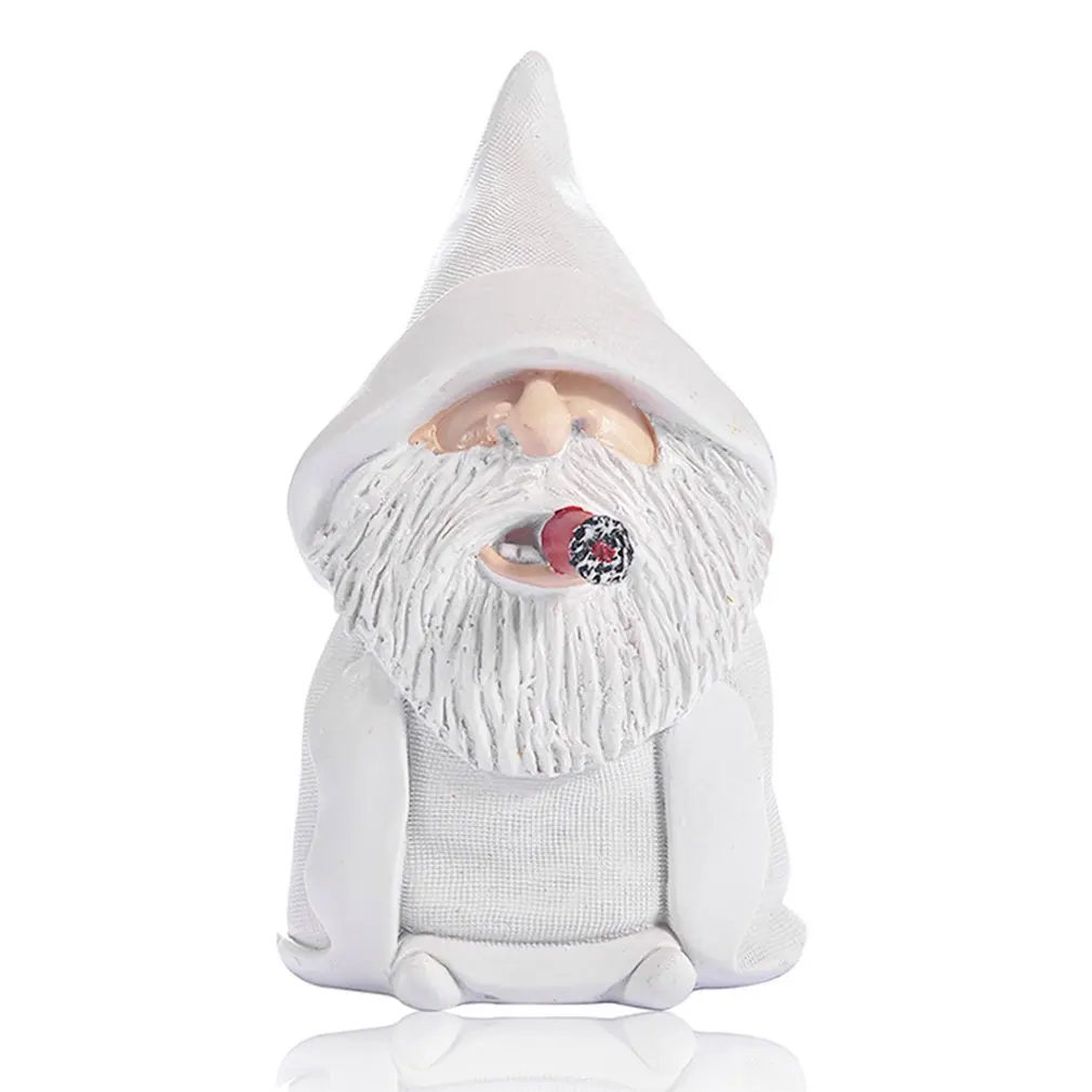 

Garden Gnomes Garden White Beard Dwarf Resin Decoration White Robe Smoking Dwarf Garden Landscape Resin Handicraft Decoration