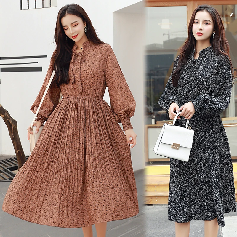 Платье BGTEEVER женское шифоновое с воротником стойкой винтажное ТРАПЕЦИЕВИДНОЕ