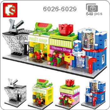 6026-6029 Sembo Mini City Street, кофейная пицца, хижина, магазин, ресторан, Китай, городской набор, 3D модель, блоки, строительные игрушки для детей, без коробки - Цвет: 6026-6029